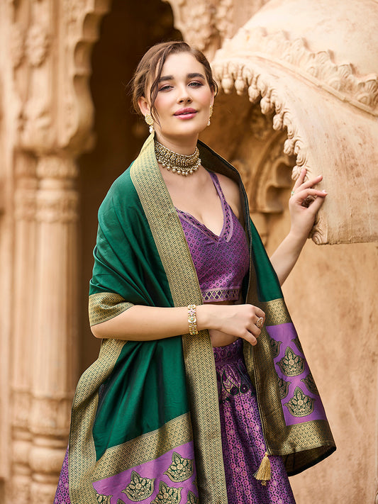 Purple Kanjiwaram Silk Jacquard Woven Trendy Lehenga Choli