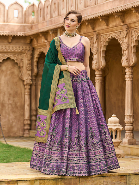 Purple Kanjiwaram Silk Jacquard Woven Trendy Lehenga Choli