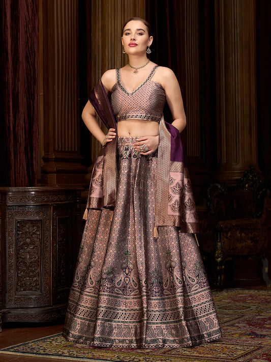 Rose pink Kanjiwaram Silk Jacquard Woven Trendy Lehenga Choli
