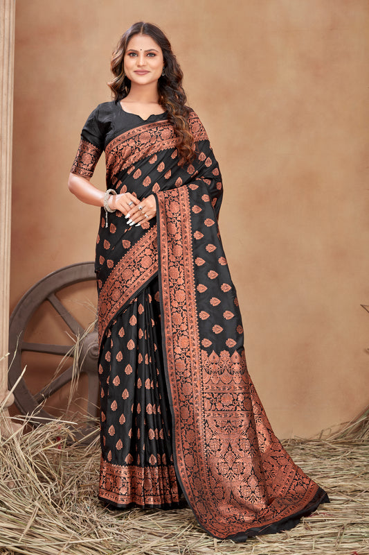 Black Silk Blend Zari Woven Trendy Saree