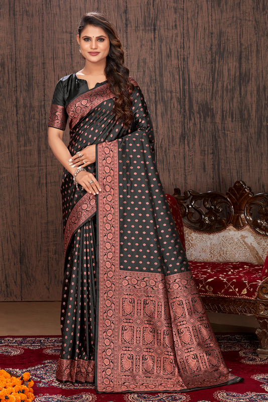 Black Banarasi Silk Zari Weaving Work Designer Saree