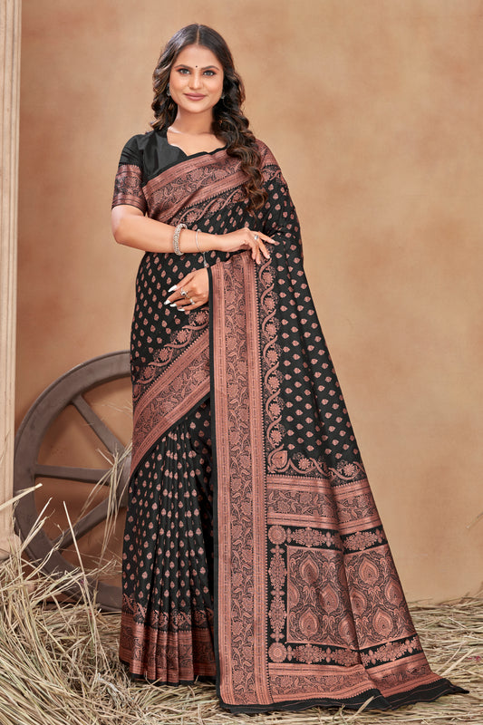 Black Baanrasi Silk Zari Woven Festival Wear Saree