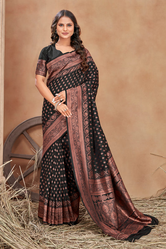 Black Baanrasi Silk Zari Woven Festival Wear Saree
