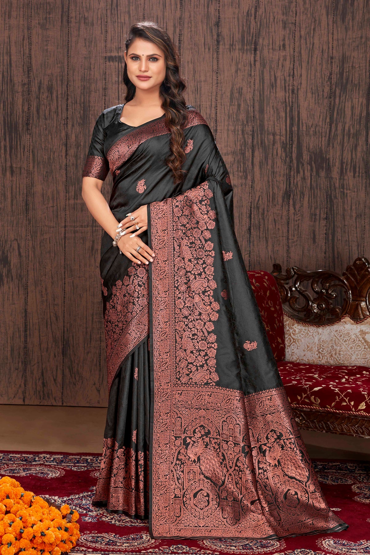 Black  Woven Silk Blend Trendy Saree With Blouse