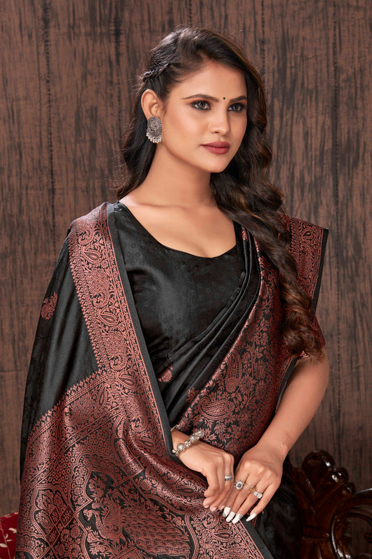 Black  Woven Silk Blend Trendy Saree With Blouse