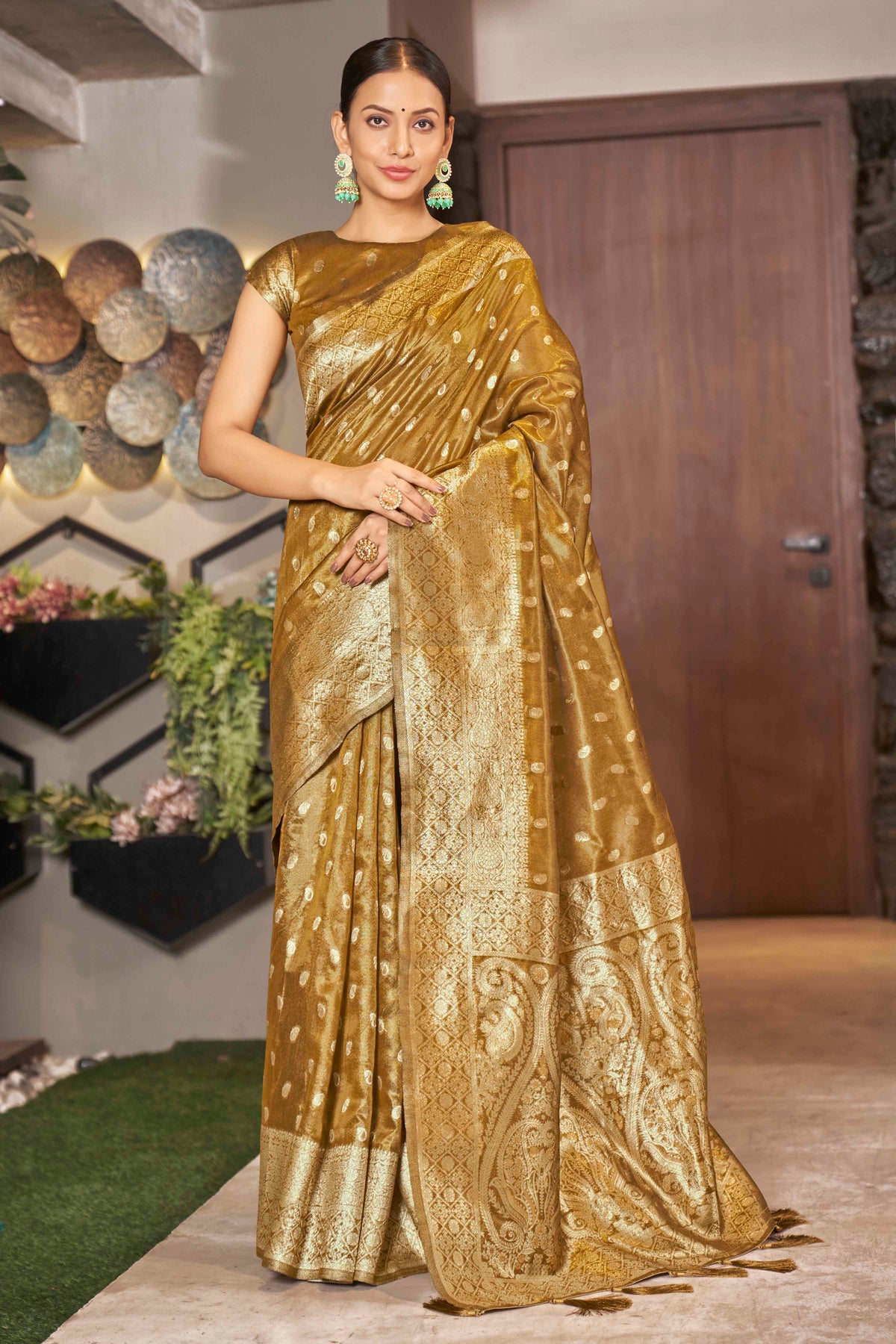 Mustard Shimmer Silk Woven Trending Saree