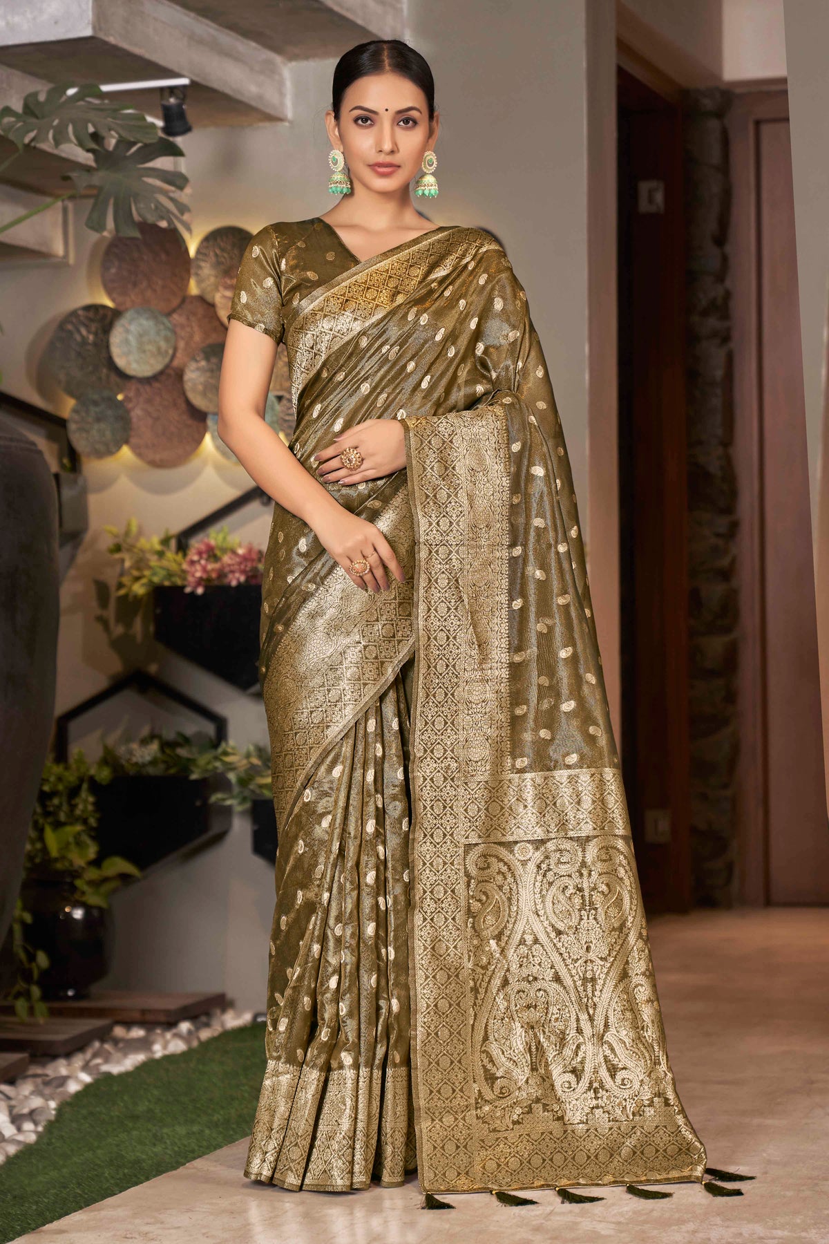 Coffee Brown Shimmer Silk Woven Trending Saree