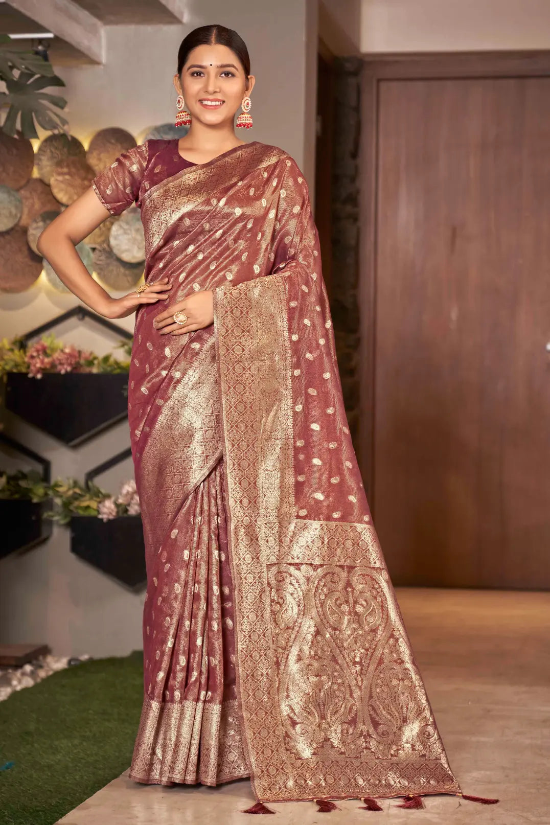 Rust Shimmer Silk Woven Trending Saree