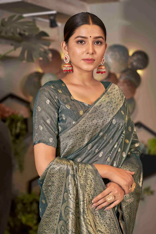 Grey Shimmer Silk Woven Trending Saree - Monjolika Fashion