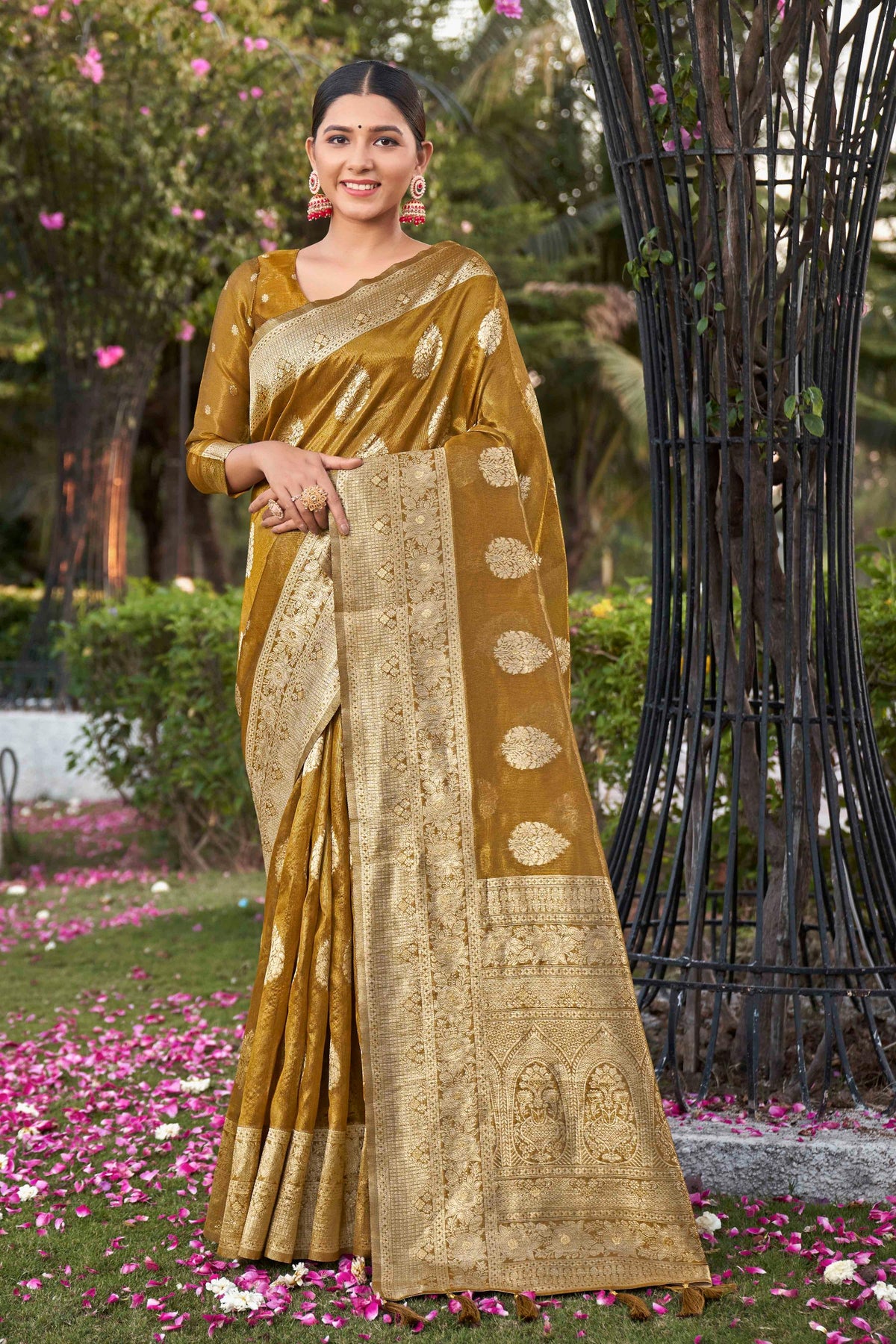 Mustard Shimmer Silk Woven Fancy Saree
