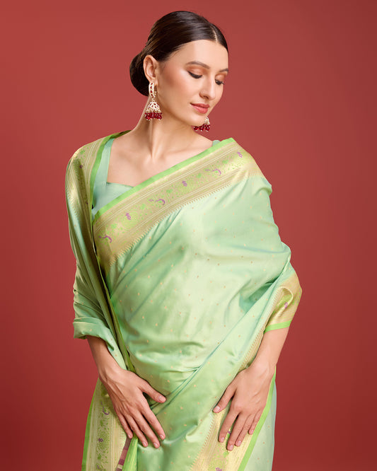 Light green Paithani Silk Woven Traditional Saree - Monjolika Fashion