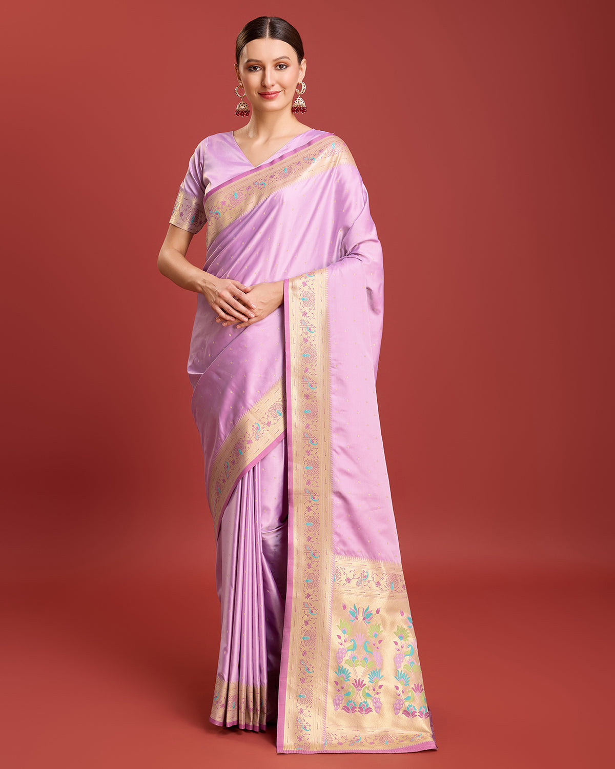 Lavender Paithani Silk Woven Traditional Saree