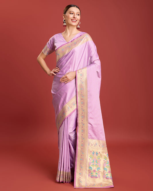 Lavender Paithani Silk Woven Traditional Saree - Monjolika Fashion
