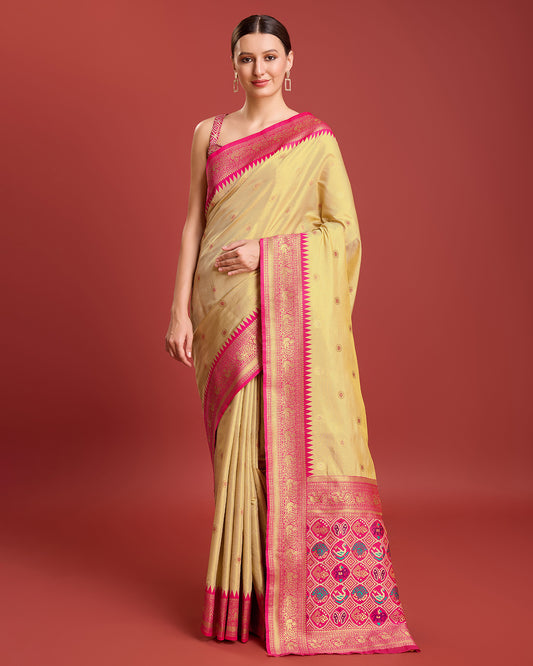 Cream Kanjivaram Silk Patola Printed Designer Saree