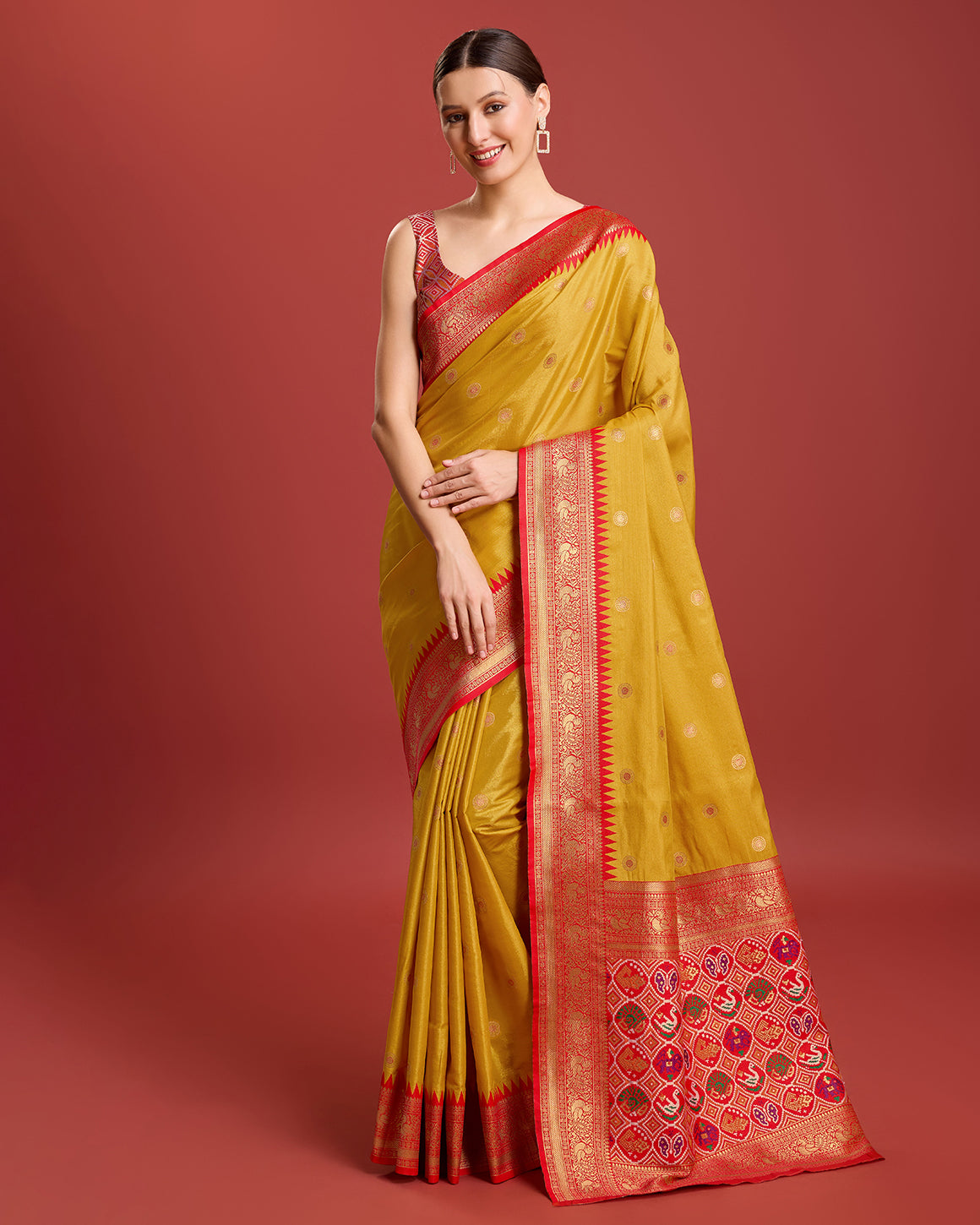 Parrot green Kanjivaram Silk Patola Printed Designer Saree - Monjolika Fashion