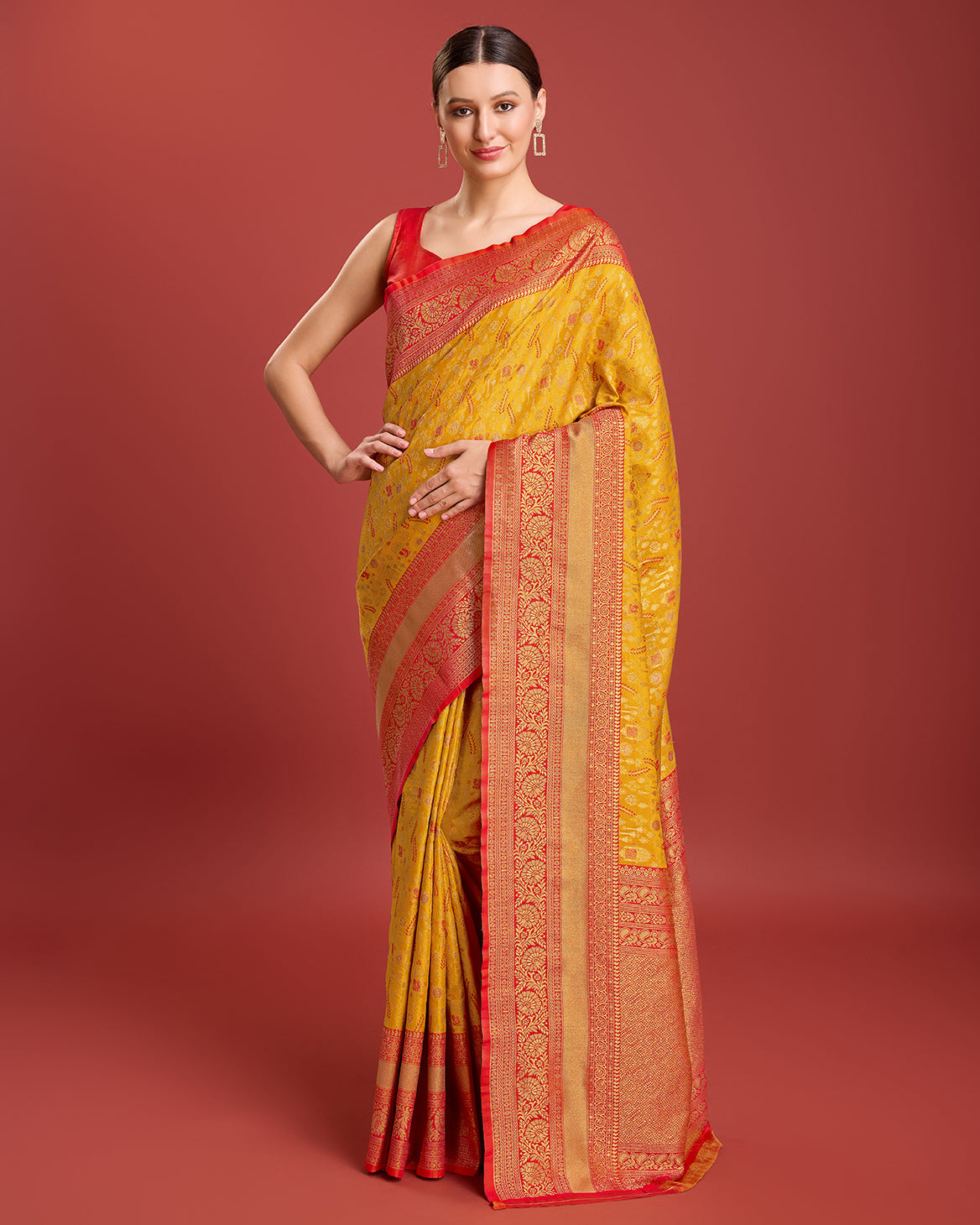 Mustard Kanjivaram Silk Woven Traditional Sarees