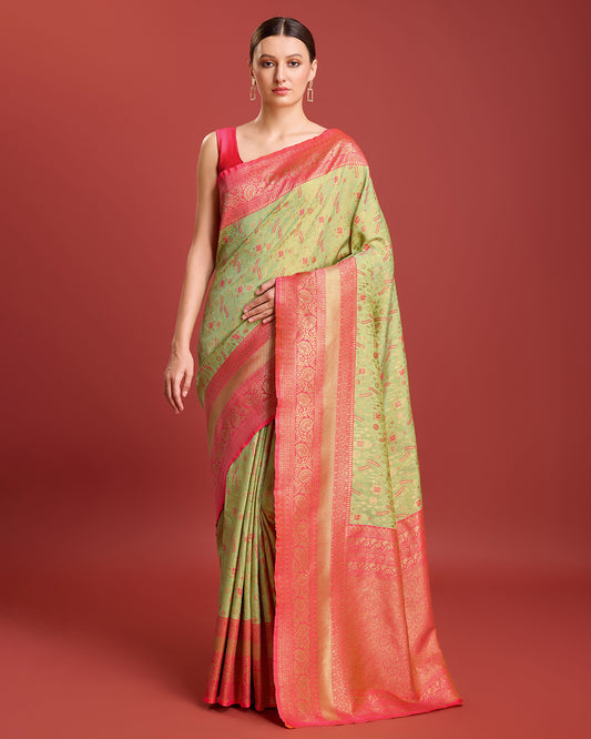 Pista Green Banarasi Tissue Silk Zari Woven Traditional Saree