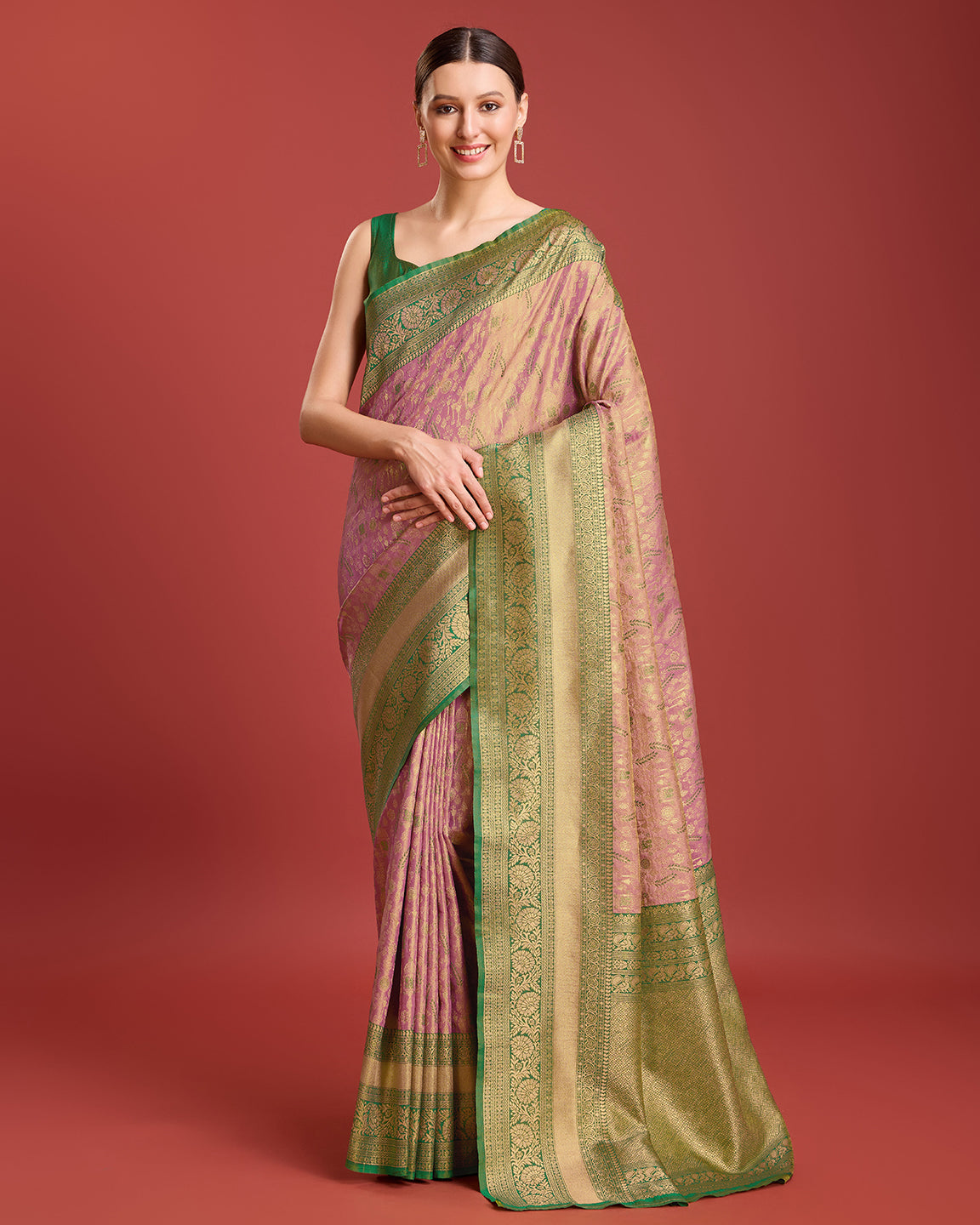 Rose Pink Banarasi Tissue Silk Zari Woven Traditional Saree