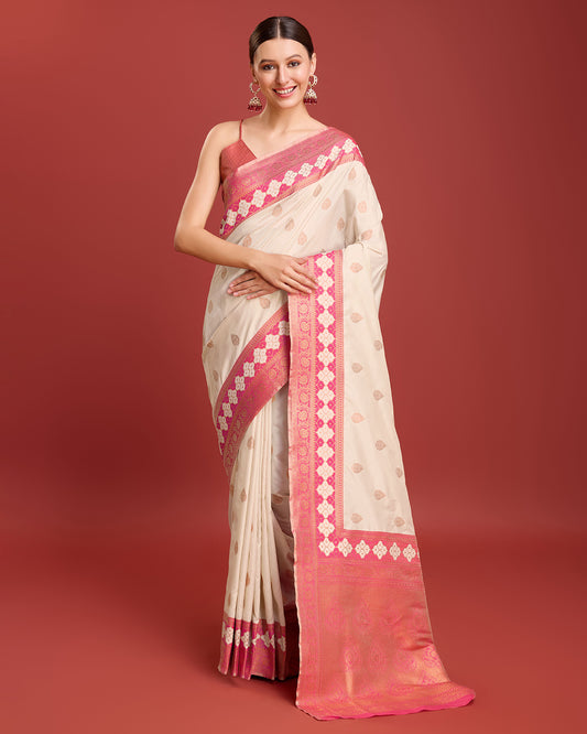 Cream Banarasi silk Brocade Woven Trendy Saree