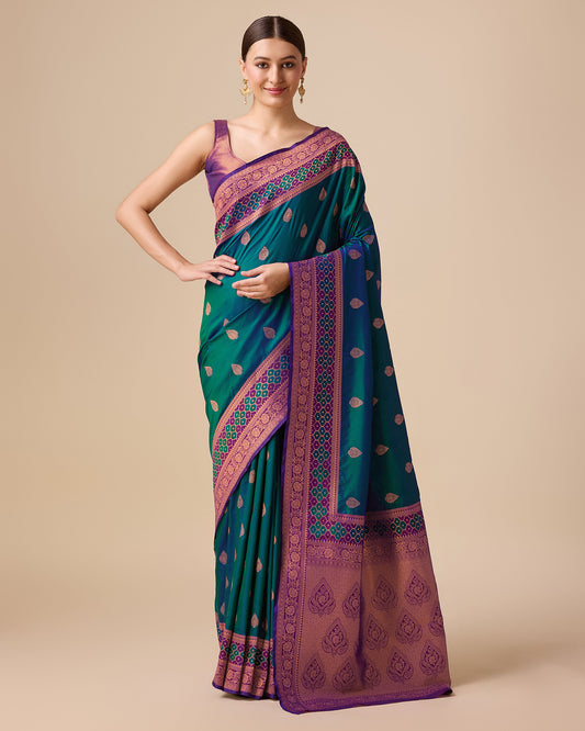 Teal Banarasi silk Brocade Woven Trendy Saree