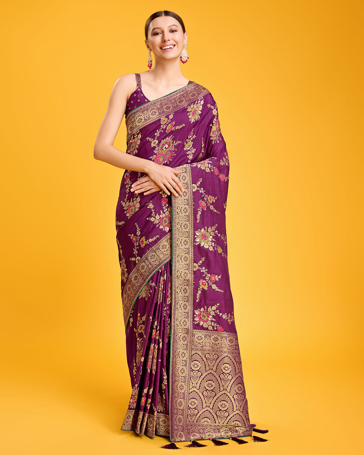 Purple Banarasi Viscose Silk Woven Gorgeous Saree