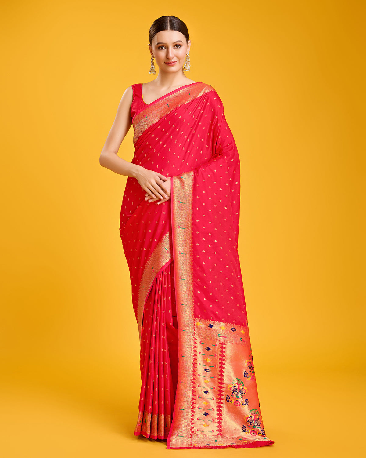 Red Paithani Silk Weaving Traditional Saree - Monjolika Fashion