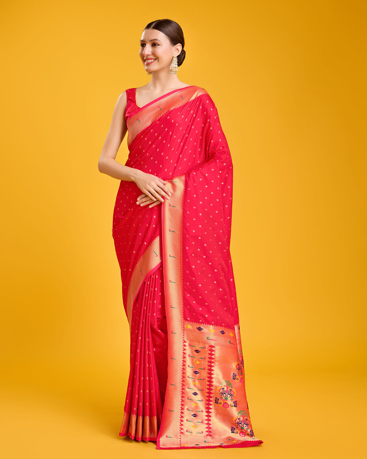 Red Paithani silk Weaving Traditional Saree for Women