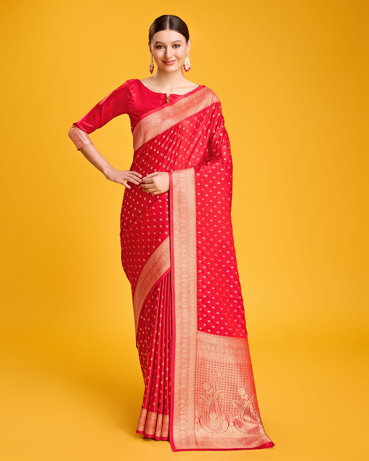 Dark Pink Banarasi Silk Woven Elegant Saree - Monjolika Fashion