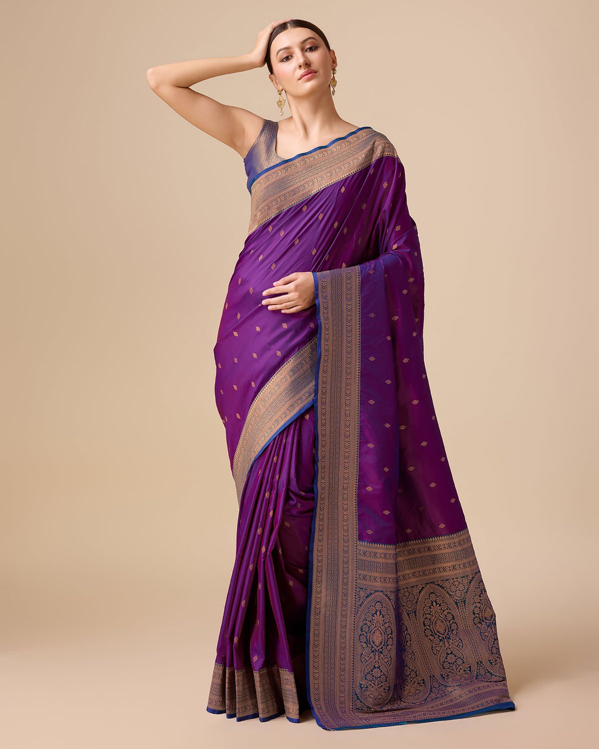 Dark Purple Banarasi Silk Intricate Zari Work Saree - Monjolika Fashion