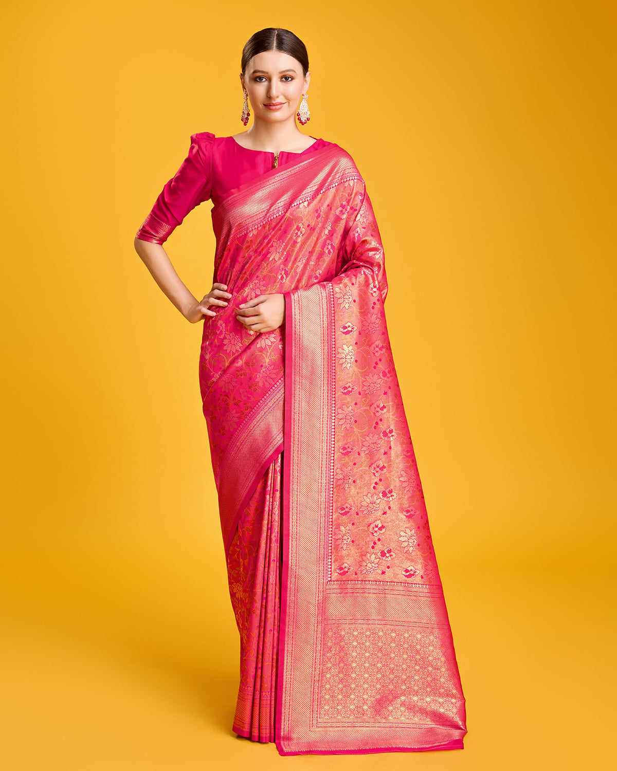 Rani pink Banarasi Silk Hand Woven Saree