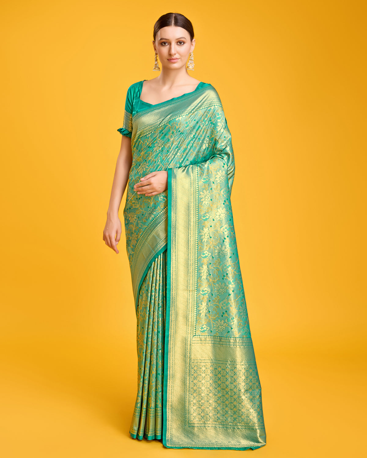 Turquoise Banarasi Silk Hand Woven Saree