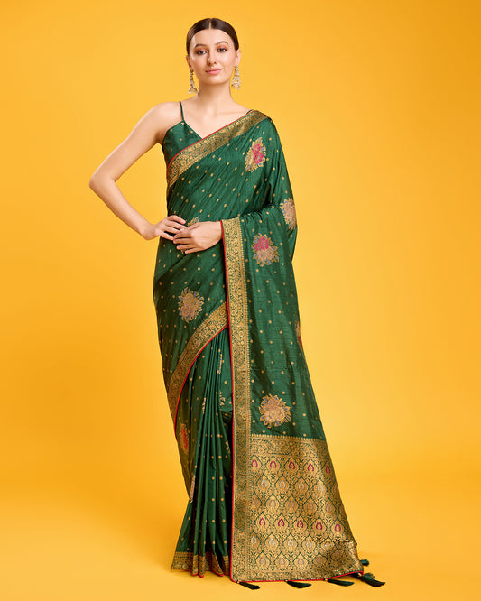Dark Green Banarasi Dola silk Weaving Indian Saree
