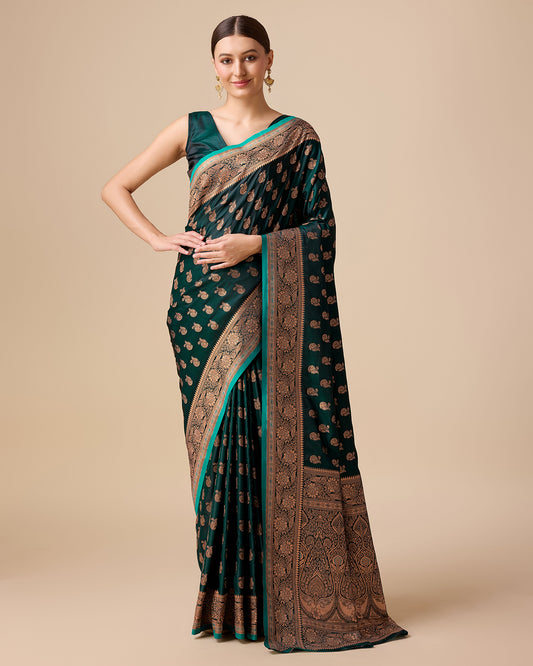 Dark Teal Banarasi silk Weaving Zari Work Saree