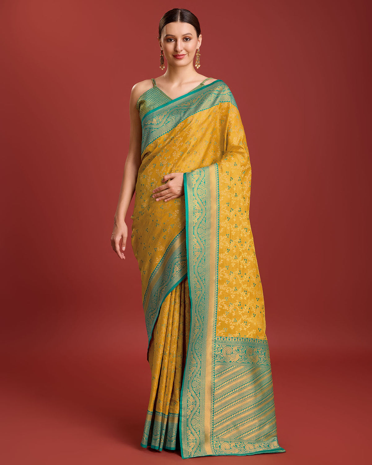 Yellow Banarasi silk Weaving Designer Saree