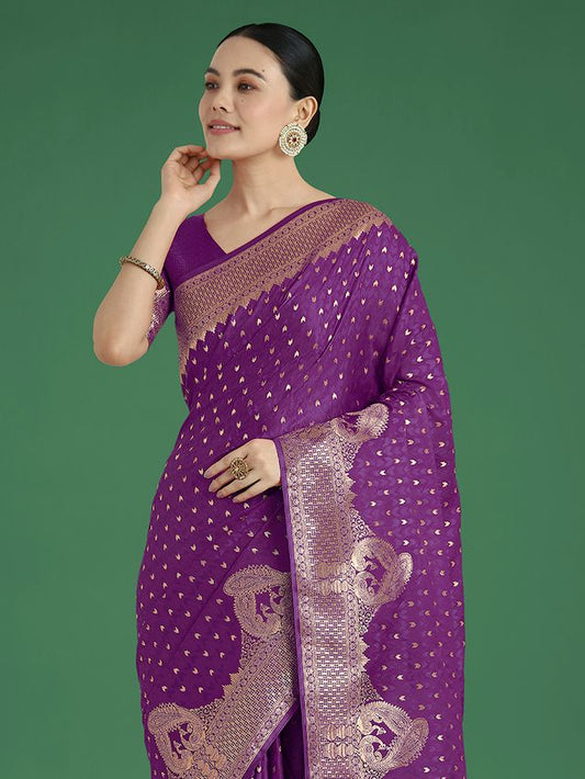 Gorgeous Purple Woven Banarasi Satin Designer Silk Saree