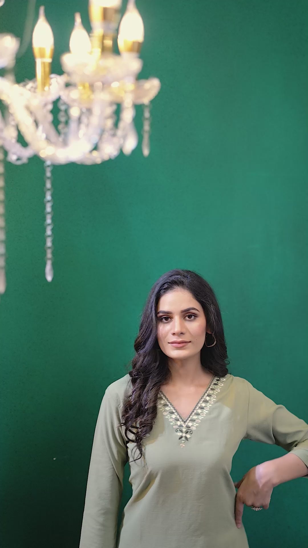 Sage Green Maaza Cotton Handwork with Pocket Causal Kurti