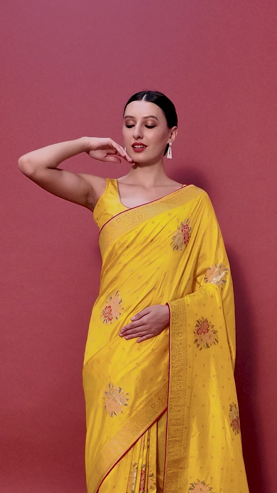 Yellow Banarasi Dola silk Weaving Indian Saree