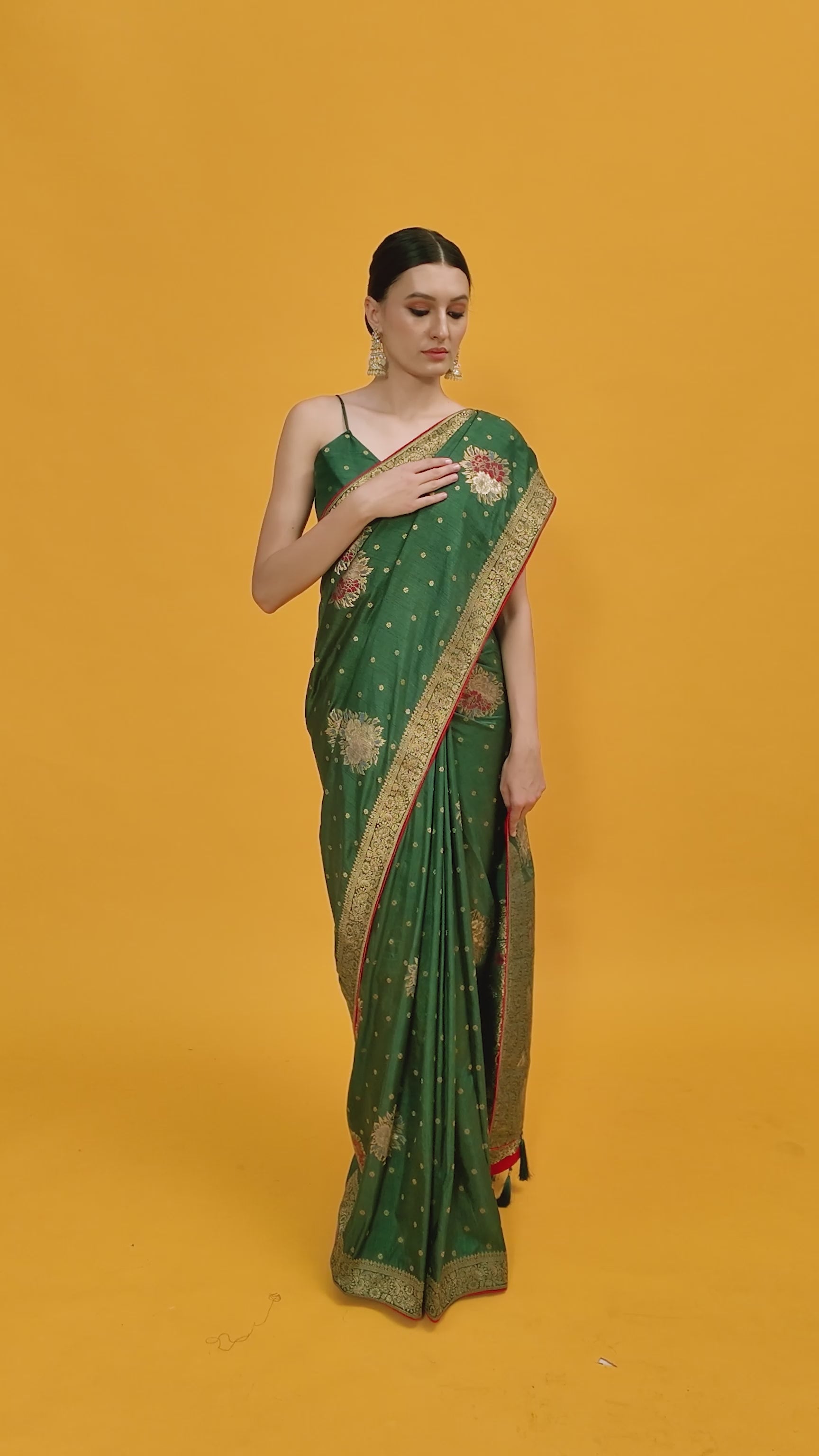Dark Green Banarasi Dola silk Weaving Indian Saree