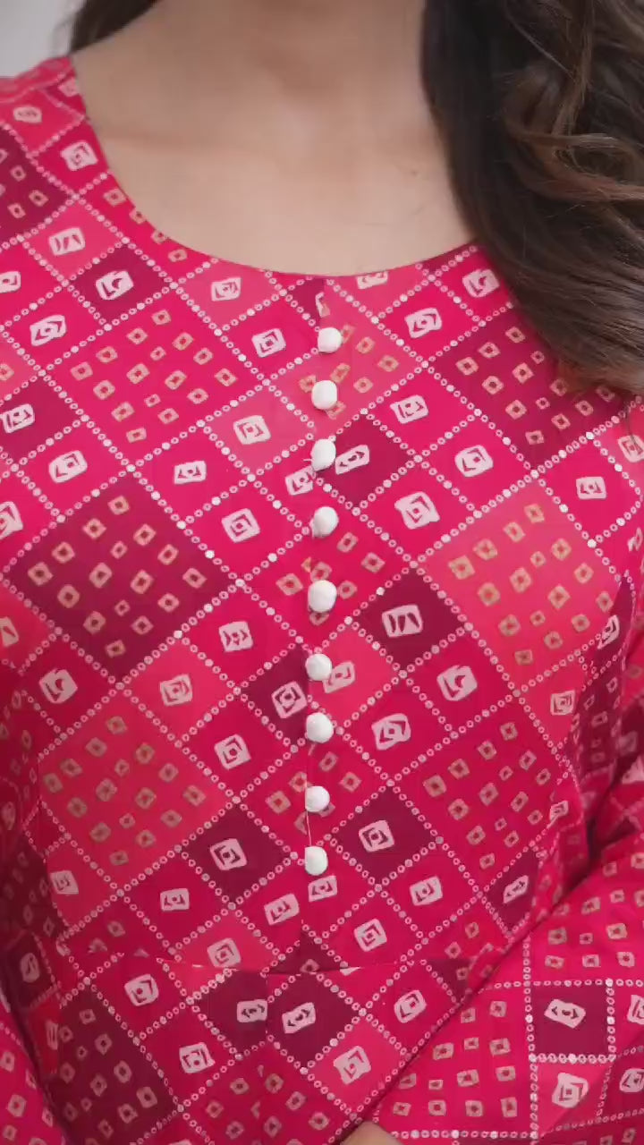 Pink Premium Rayon Floral Printed Long Kurti with Dupatta
