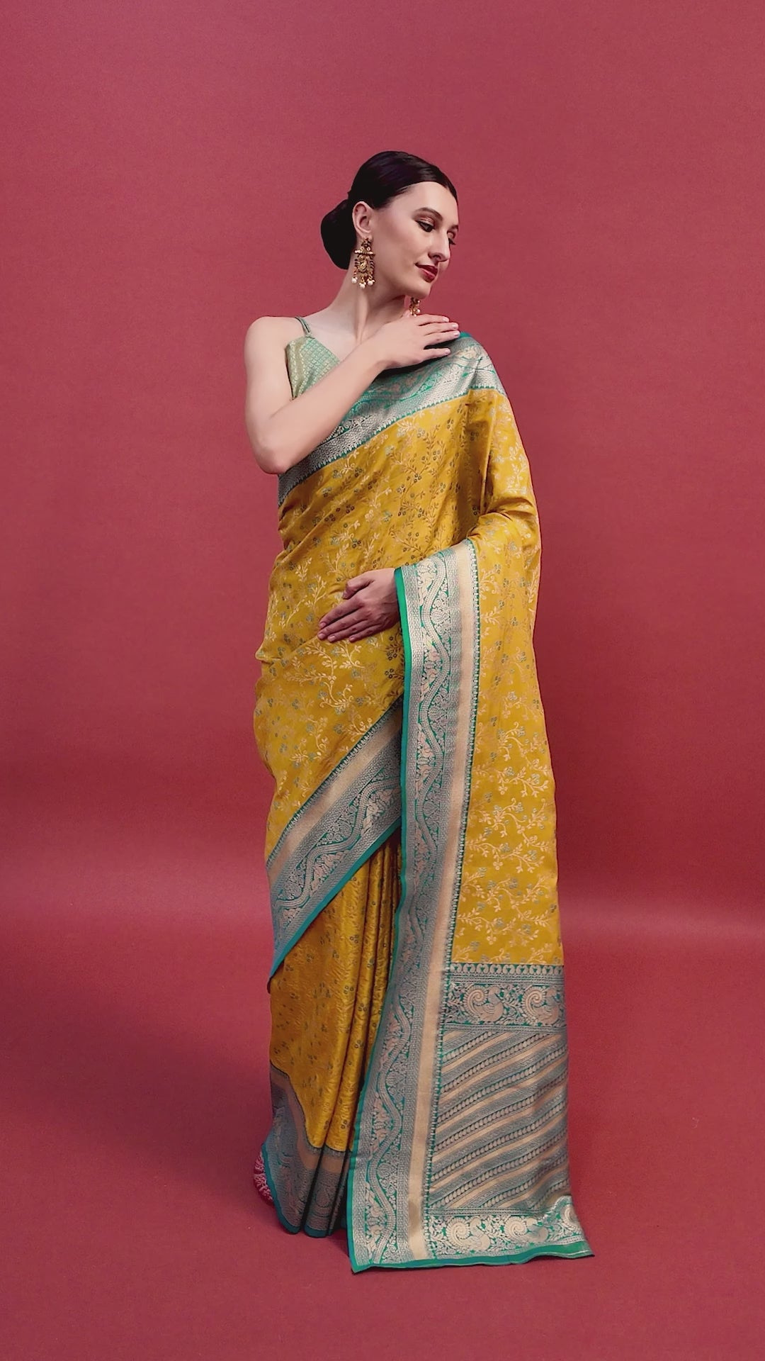 Yellow Banarasi silk Weaving Designer Saree