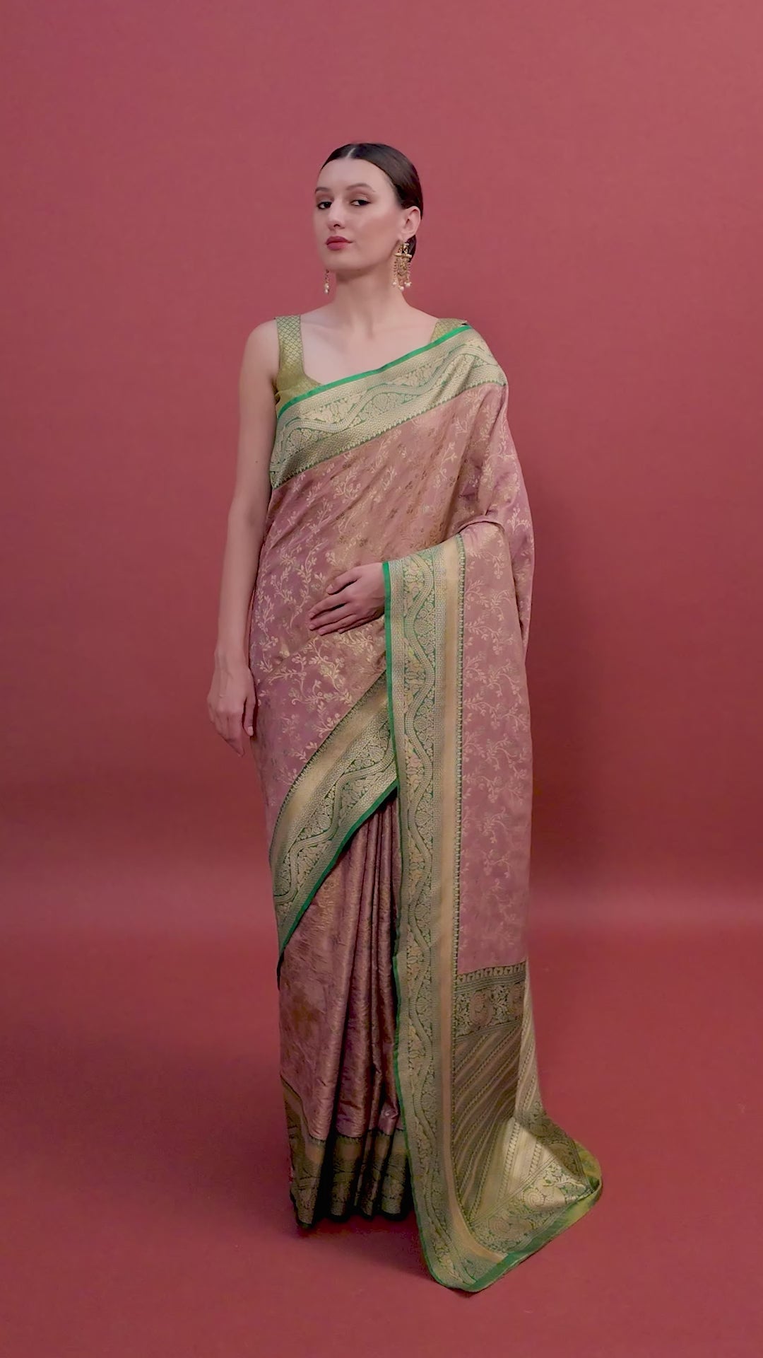 Rose Pink Banarasi silk Weaving Designer Saree