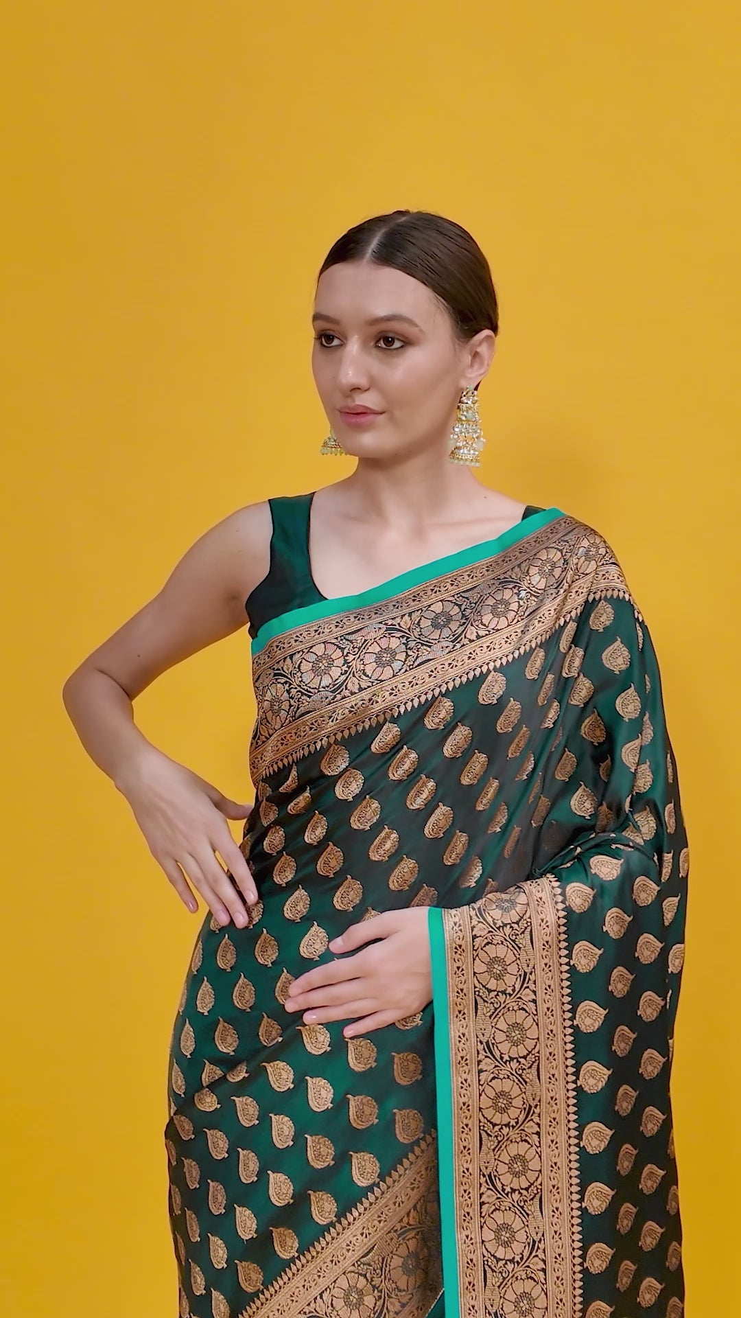 Bottle Green Banarasi Silk Zari Weaving Traditional saree