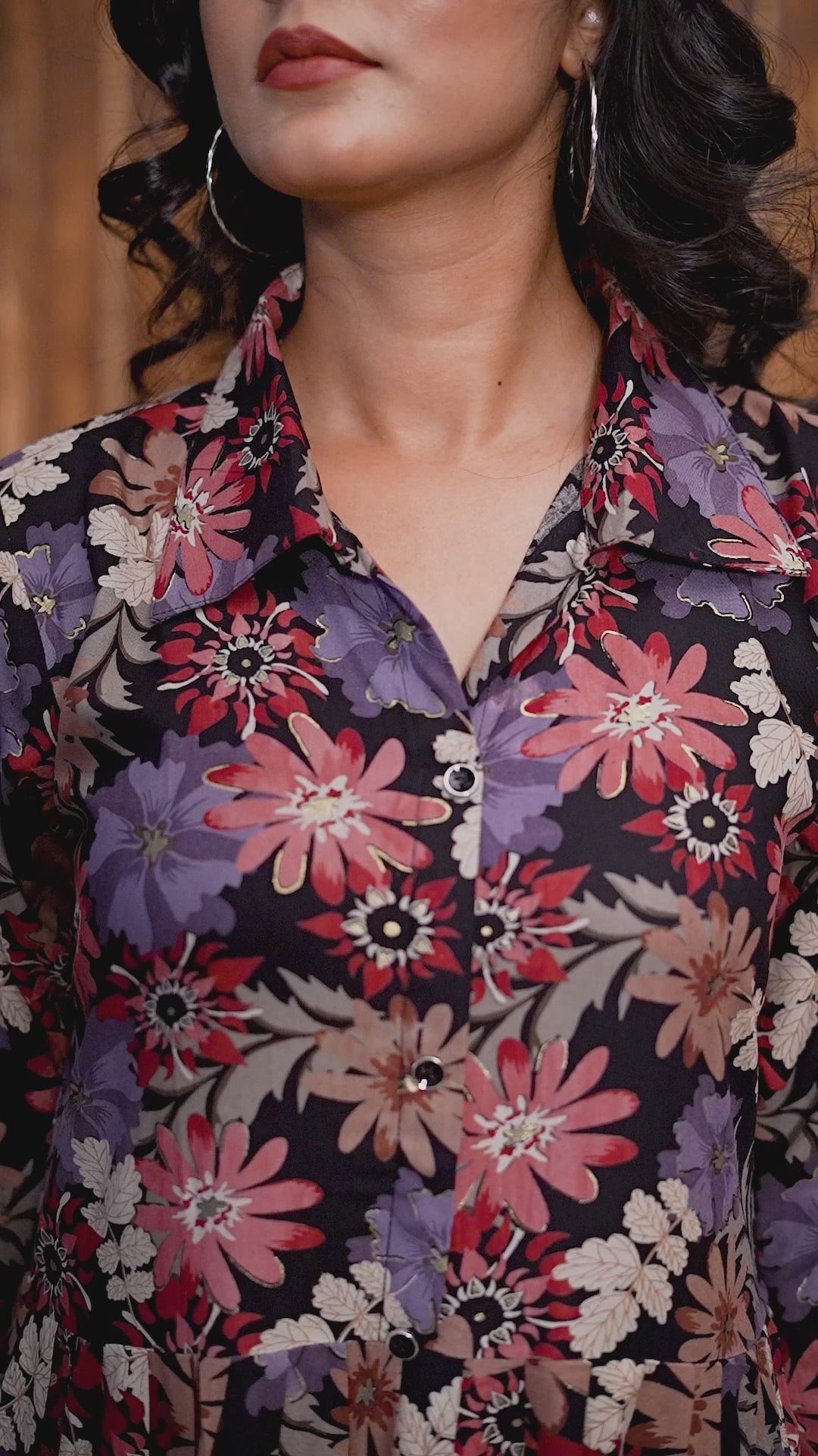 Black Premium Rayon Floral Printed Long Kurta and Pant Set